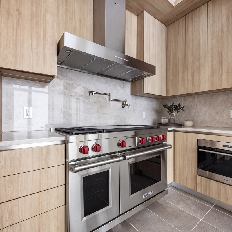 Kitchen with Stove, Light Wood Cabinets, Oven