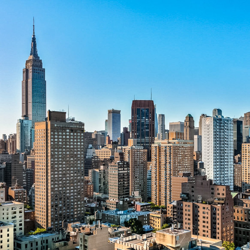 Midtown Manhattan skyline with the Empire State Building viewed from luxury Kips Bay apartments at Kips Bay Court