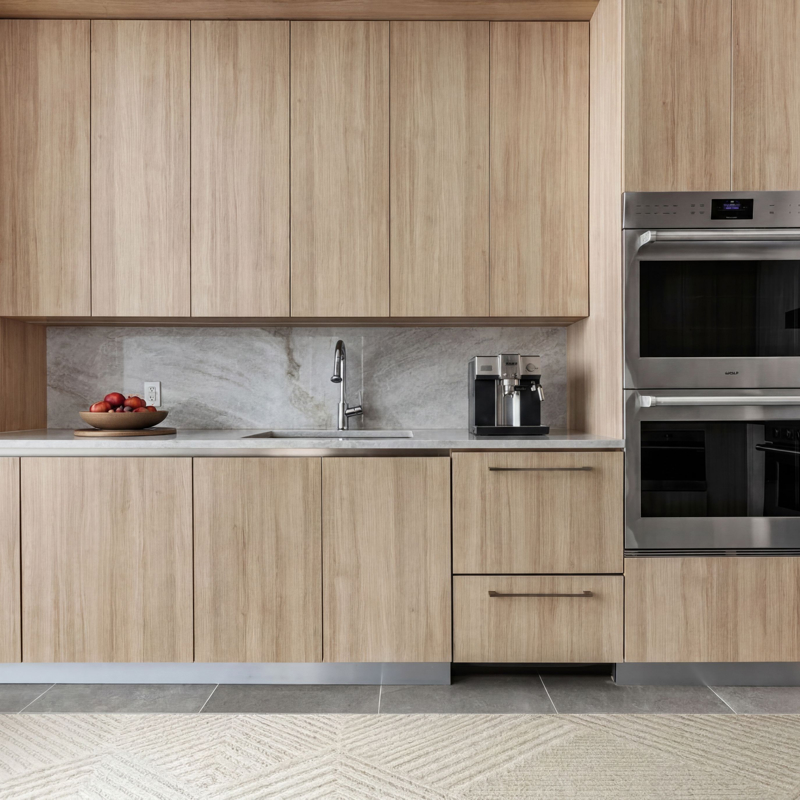 Kitchen with Dual Ovens, Light Wood Cabinets